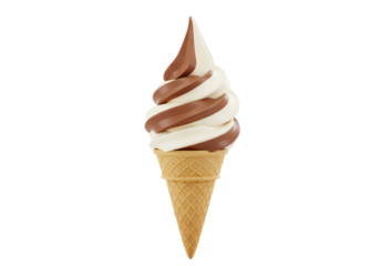 Isolated Chocolate and Vanilla Twist Soft Serve Ice Cream in a Wafer Cone