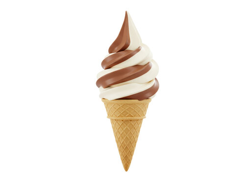 Isolated Chocolate and Vanilla Twist Soft Serve Ice Cream in a Wafer Cone