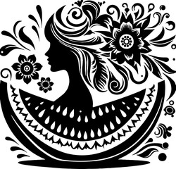 Watermelon Solid Black Color Vector Silhouette in Traditional Mexican Art Style