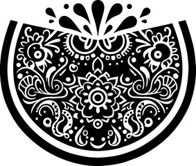 Watermelon Solid Black Color Vector Silhouette in Traditional Mexican Art Style