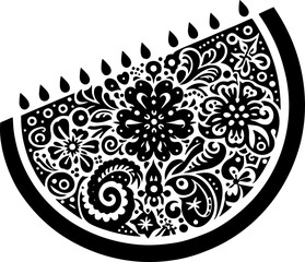 Watermelon Solid Black Color Vector Silhouette in Traditional Mexican Art Style
