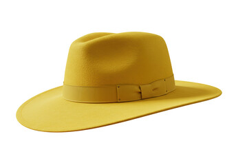 Isolated Stylish Yellow Felt Fedora Hat with a Grosgrain Band