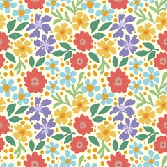 Colorful vintage floral fabric pattern for printing on fabrics, pillows, blankets, scarves