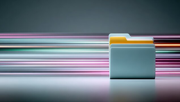 Light-blue folders on a grey background with colorful streaks