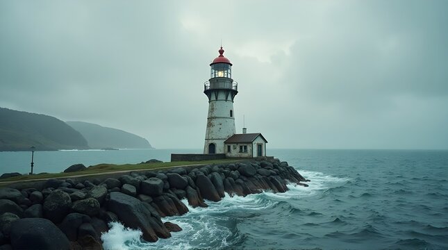 lighthouse on the shore of the sea - Powered by Adobe