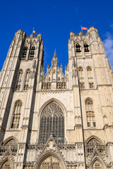 Fototapeta premium Roman Catholic Cathedral of St. Michael and St. Gudula in central Brussels, Belgium