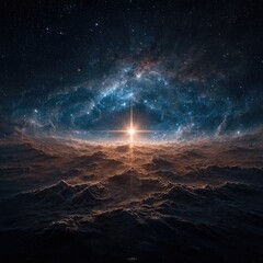 Cosmic sunrise over nebula clouds