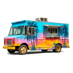 Colorful Food Truck Illustration with Palm Tree Design