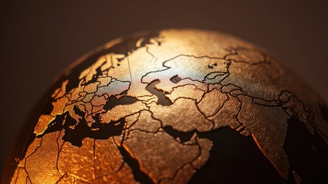 The intricately designed globe showcasing Europe and Asia in stunning detail.