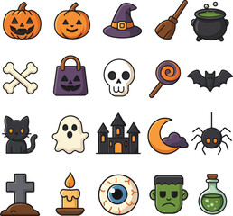 Halloween Icon Set &ndash; Cute Pastel Vector Illustrations