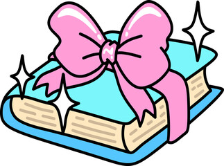 Back to School Gifted Book with a Pink Bow Cartoon