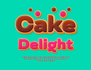 Naklejka premium Vector Marketing board Cake Delight. Sweet Donut Font. Tasty Glazed Alphabet Letters and Numbers set