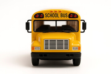Yellow School Bus Toy Front View on White Background