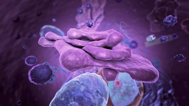 Eukaryote, focus on golgi apparatus - 3d illustration