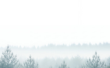 Obraz premium Foggy forest landscape with trees in the distance and a white sky.