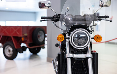 Motorcycle headlight close-up. Lamp motorcycle classic bike style