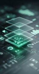 Layered tech interface, glowing green overlay