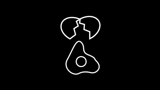 "Animated egg shell breaking open with yolk forming below, minimal cooking icon design representing breakfast, nutrition, protein, kitchen and food"