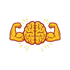 Strong brain muscle flexing illustration mental strength intelligence power cognitive fitness