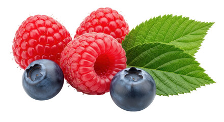 Isolated Raspberries and Blueberries