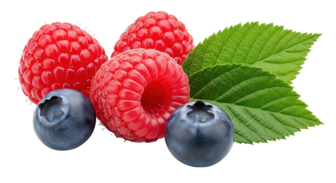 Isolated Raspberries and Blueberries