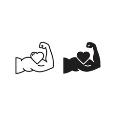 Strong heart muscle arm icon vector healthy body fitness symbol love strength graphic