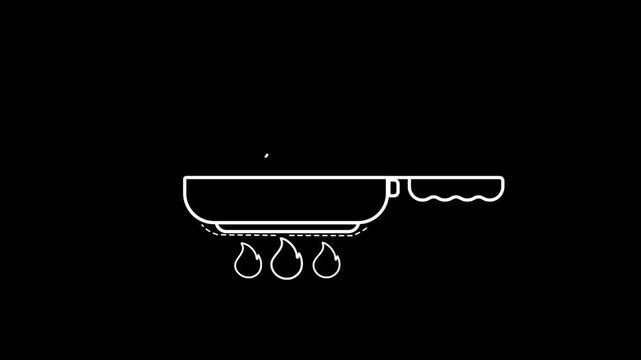 "Animated egg breaking into frying pan with sizzling fry, minimal cooking icon design symbolizing breakfast preparation, kitchen, meal, and food"