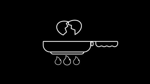 "Animated egg breaking into frying pan with sizzling fry, minimal cooking icon design symbolizing breakfast preparation, kitchen, meal, and food"