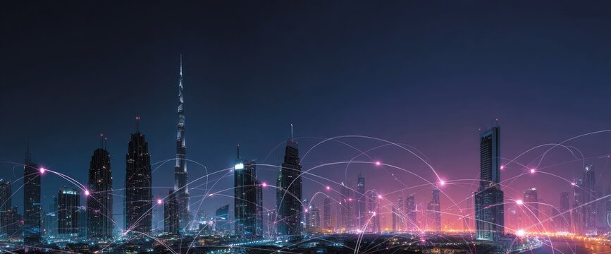 Night cityscape with glowing network connections (2)