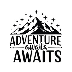 Adventure awaits mountain landscape vector graphic with stars inspirational quote