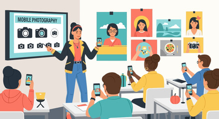 Mobile Photography Workshop: Instructor Guides Students in Capturing Images with Smartphones