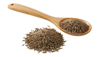 Isolated Cumin Seeds with Wooden Spoon