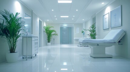 Fototapeta premium sterile environment scene of clean white tile floor, diffused soft light, professional healthcare setting