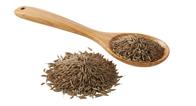 Isolated Cumin Seeds with Wooden Spoon
