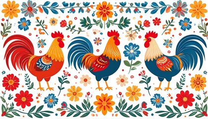 Obraz premium Rooster floral design illustration