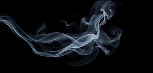 Abstract swirling grey smoke trails on black background,  backdrop, smoke