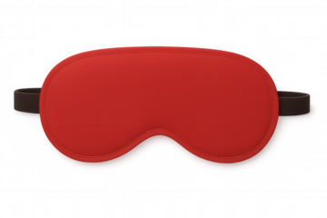 Red sleeping mask resting on a transparent background, representing a peaceful and comfortable sleep experience
