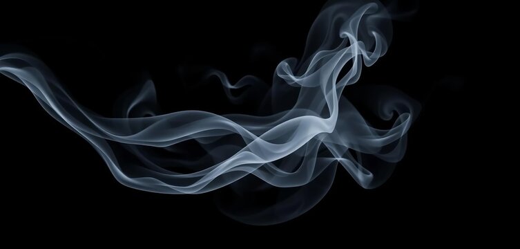 Abstract swirling grey smoke trails on black background,  backdrop, smoke