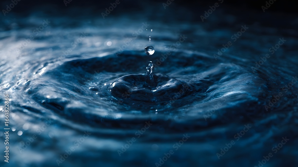 Poster a single water drop creating a captivating ripple in a calm pool