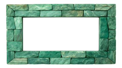 Elegant green stone frame with polished blocks arranged in sophisticated rectangular pattern, isolated on a transparent background