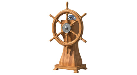 Isolated Wooden Ship Steering Wheel