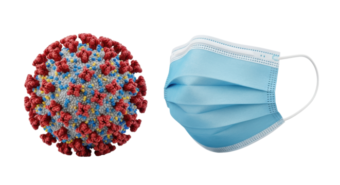 Isolated COVID-19 Virus and Surgical Mask - Powered by Adobe