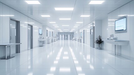 Fototapeta premium Modern futuristic hospital corridor with clean interior