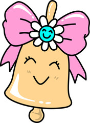 Back to School Cute Bell with Flower and Bow Cartoon