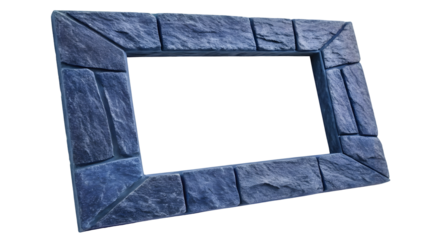 Blue-tinted stone frame border, rectangular opening with textured rock pattern surround, isolated on a transparent background