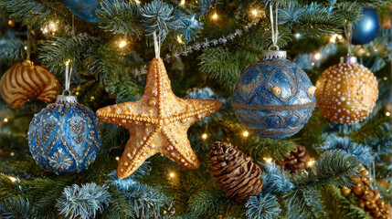 captivating christmas poster that brings to life beautifully decorated christmas tree with bright ornaments and