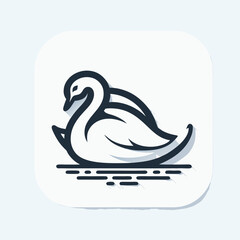 Obraz premium Elegant Stylized Dark Blue Swan Icon Floating on Water.
