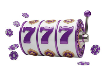 Isolated 3D Slot Machine Showing a 777 Jackpot Win