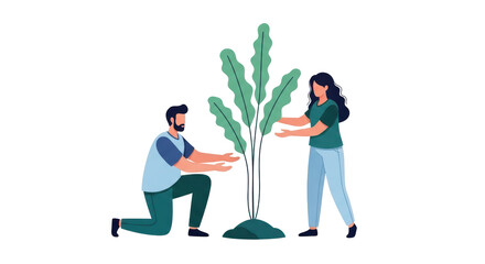 Isolated People Planting a Tree