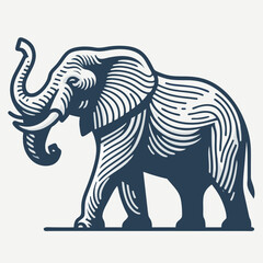 Stylized Dark Blue Elephant Illustration with Raised Trunk and Tusks.